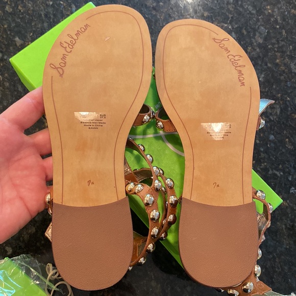 Sam Edelman Studded Strappy Eavan Sandal NIB Sz 7.5 Spiced Clay (Brown/Gold) - Picture 6 of 10